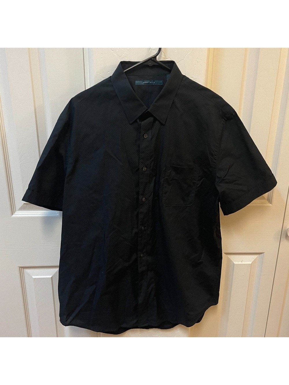 PERRY ELLIS Black Textured Short Sleeve Button Shirt - XL